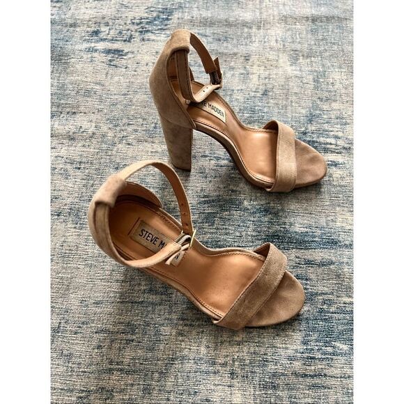 Steve Madden Beige Carrson High Heel Ankle Strap Block Heel Sandal Size 6 - Picture 2 of 8